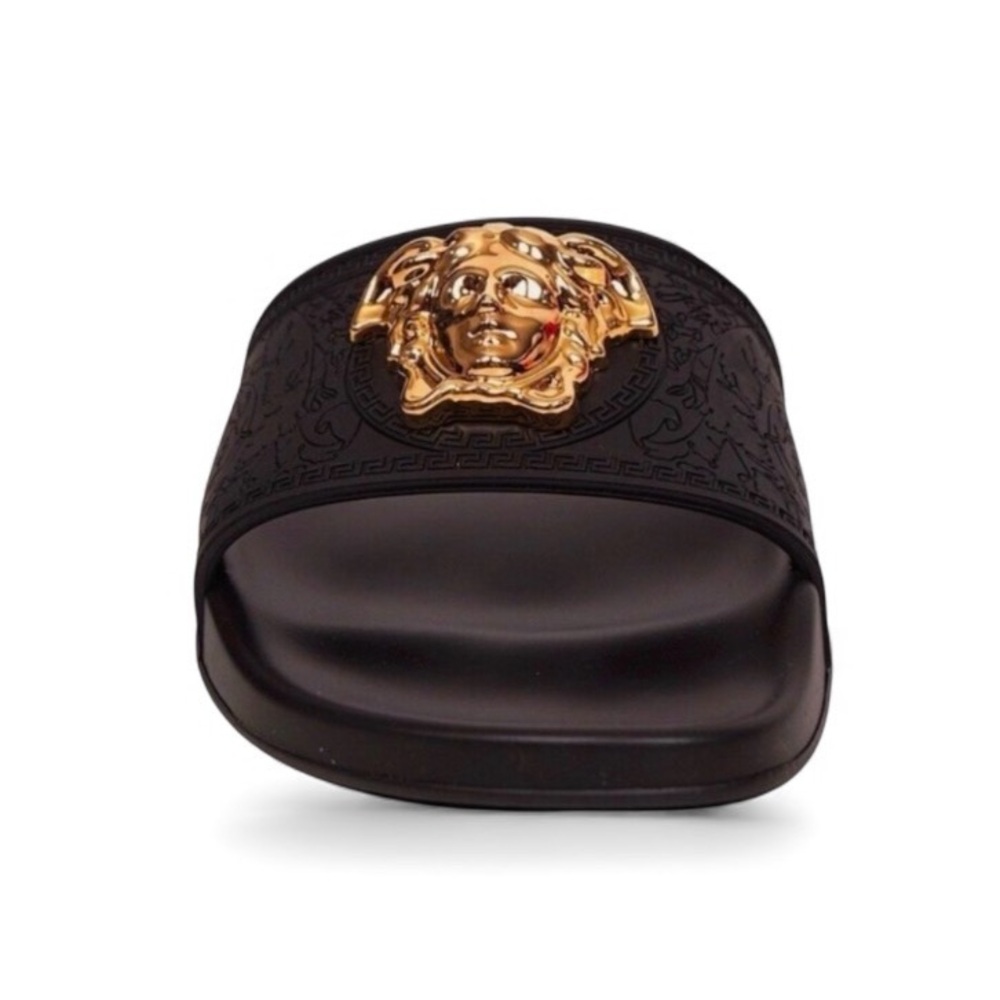NIB Versace Women's Medusa Slide Sandals in Black/ Gold - Size 37 - Picture 2 of 16